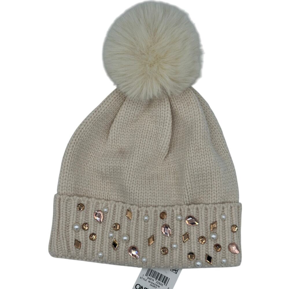 INC International Concepts Women's Embellished Pom Pom Beanie - Ivory - Picture 1 of 4